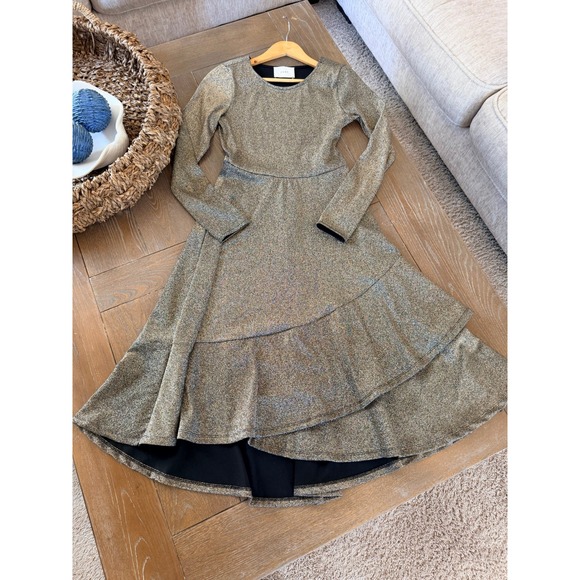 Just Female Dresses & Skirts - JUST Female Metallic Gold Tiered High Low Dress Womens XS